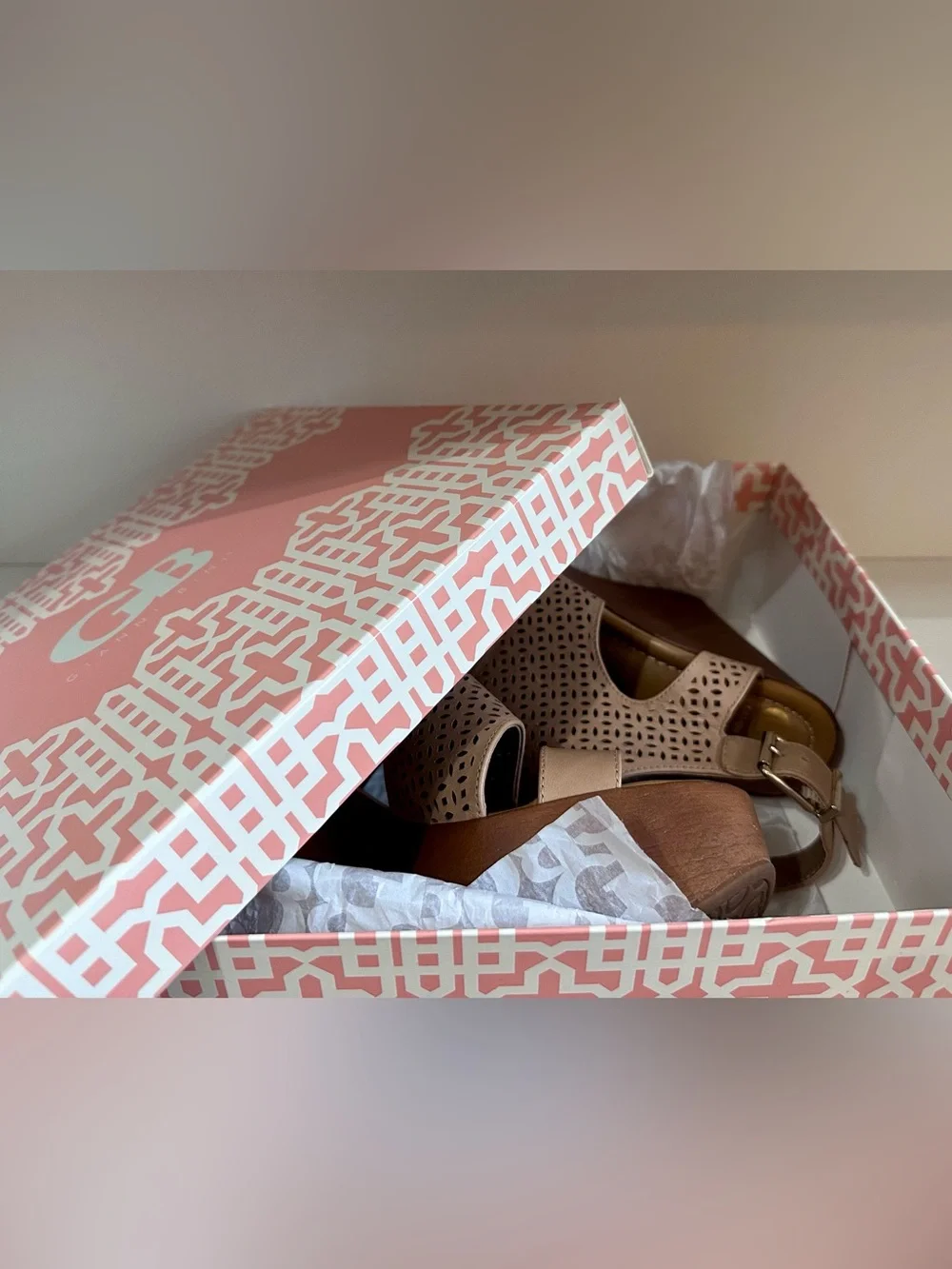 Gianni Bini Beige/Tan Perforated Wedge Sandals